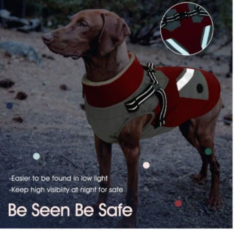 IECOii Winter Waterproof Dog Coat Red/Gray Size L - Picture 3 of 12